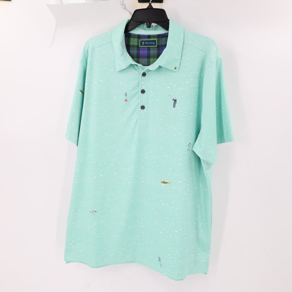 William Murray Polo Shirt Men's Large Golf  The Rough Life All Over Print Fish